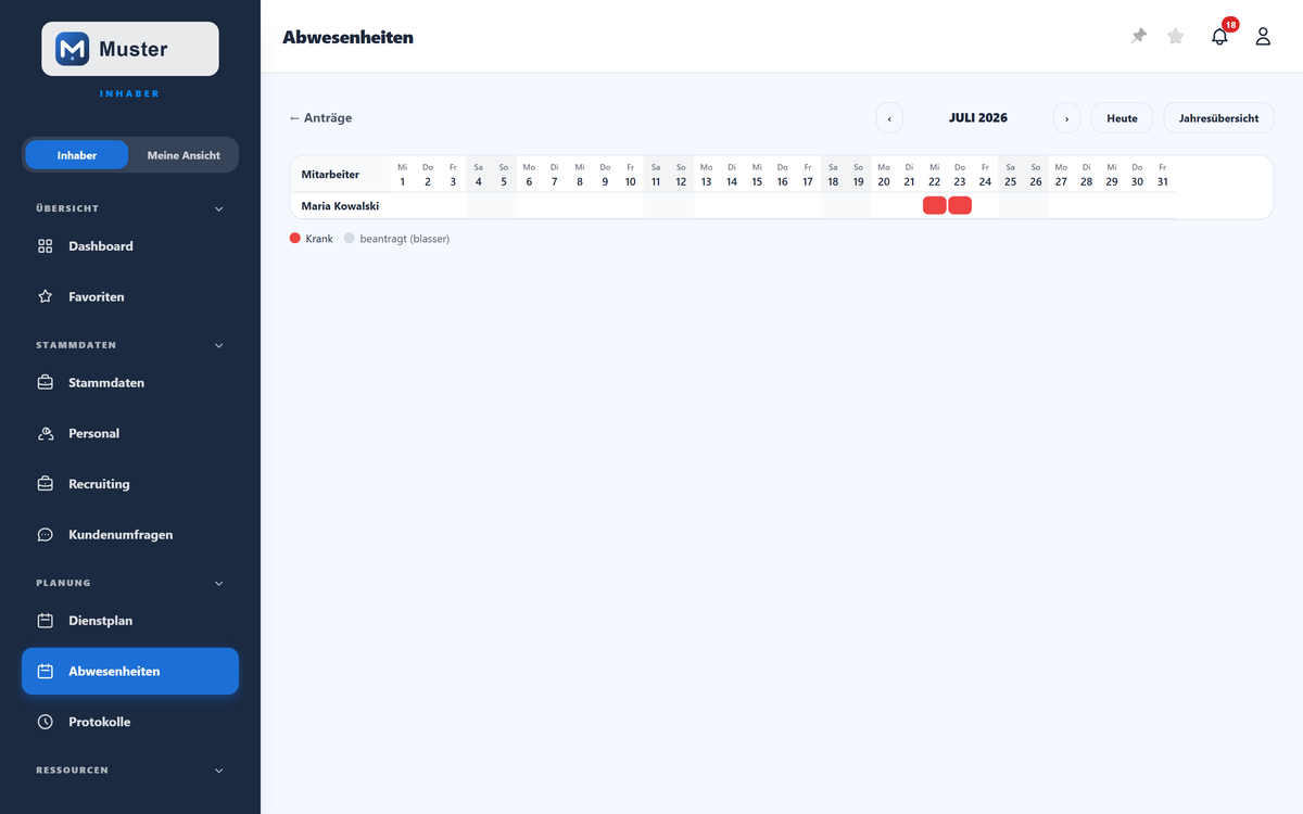 Team-Kalender: Abwesenheiten auf einen Blick.