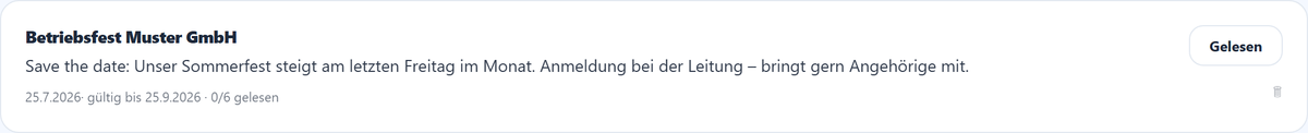 Eine veröffentlichte Ankündigung.