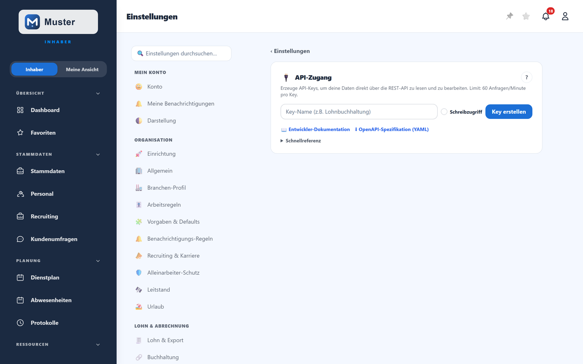 API-Zugang: Key erstellen und die Endpunkte der REST-API.