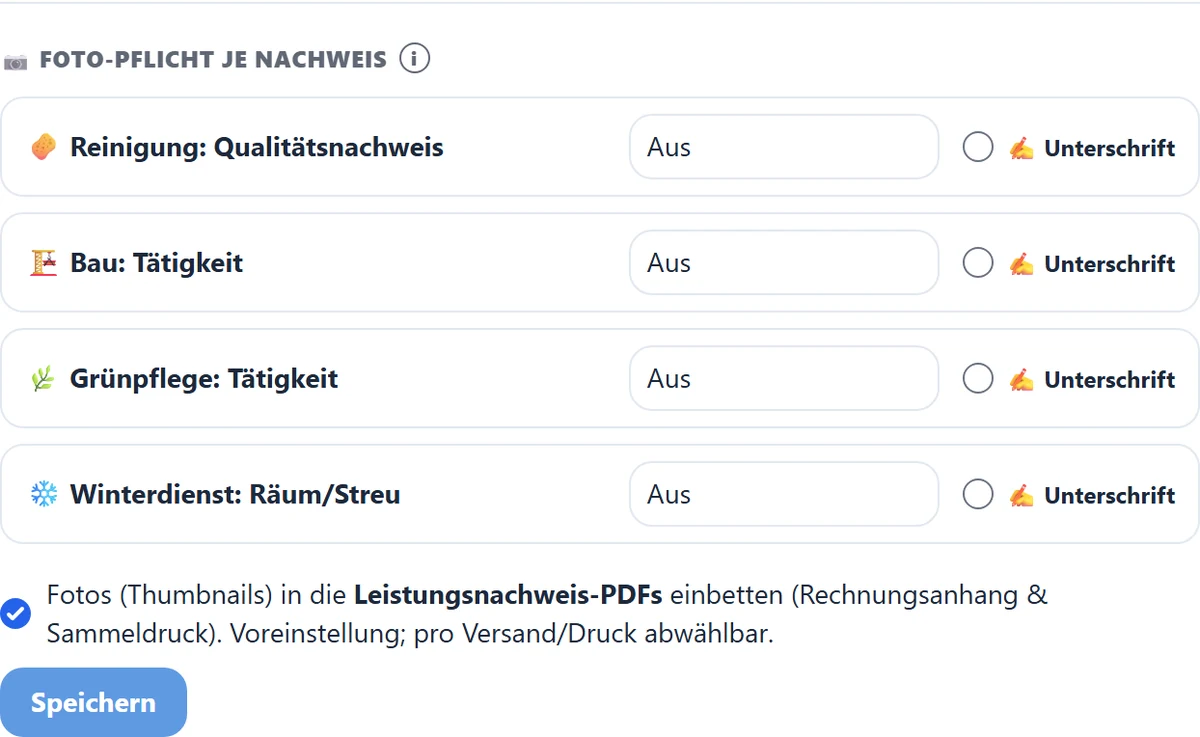 Foto- und Unterschrift-Pflicht je Nachweis-Modul.