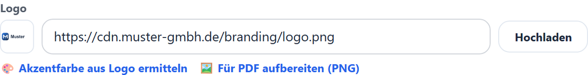 Logo hochladen oder per URL einfügen.