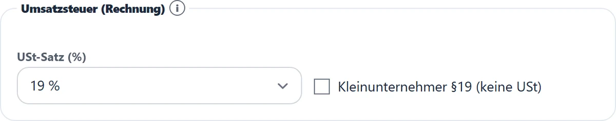 Standard-Steuersatz für neue Rechnungen oder Kleinunternehmer-Regelung.
