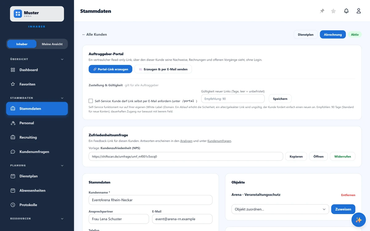 Kundenakte mit kundenspezifischem Umfrage-Link