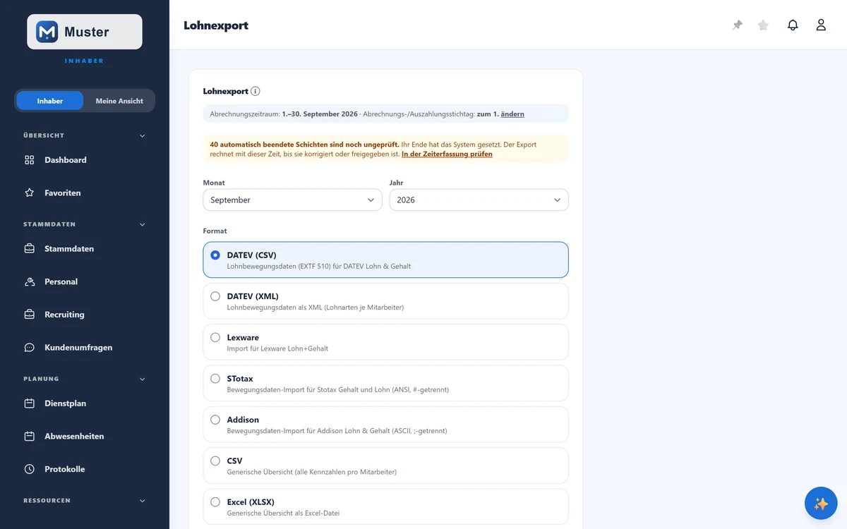 Lohnexport in ShiftScan
