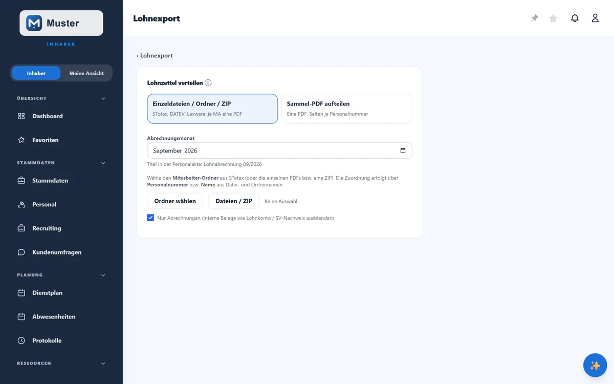 Lohnzettel verteilen: Upload und Zuordnung.