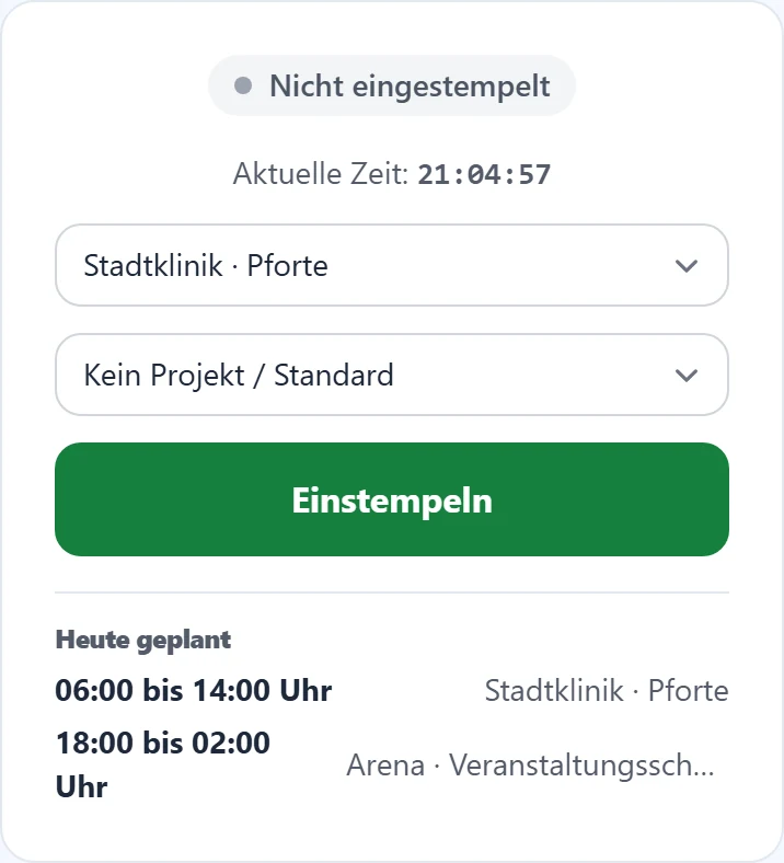Objekt wählen und auf „Einstempeln" tippen.