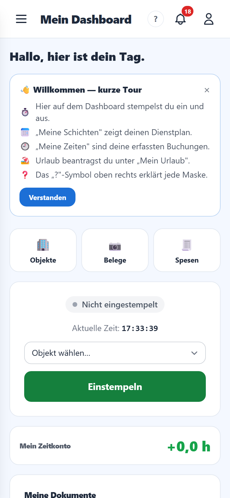 Deine Startseite „Mein Tag" auf dem Handy.