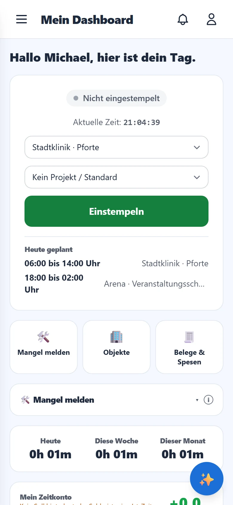 Deine Startseite „Mein Tag" auf dem Handy.