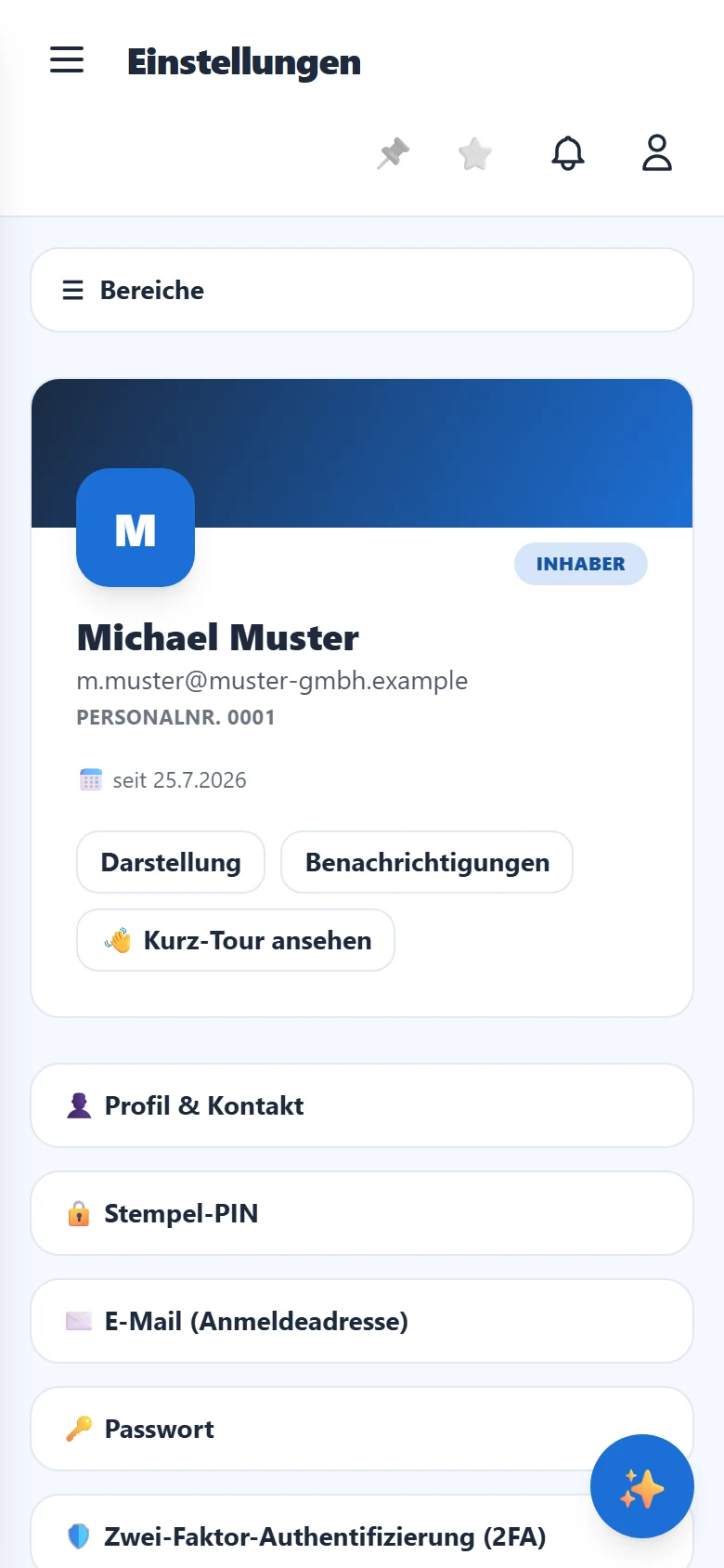 Dein Konto mit Profil, Stempel-PIN, Passwort und mehr.