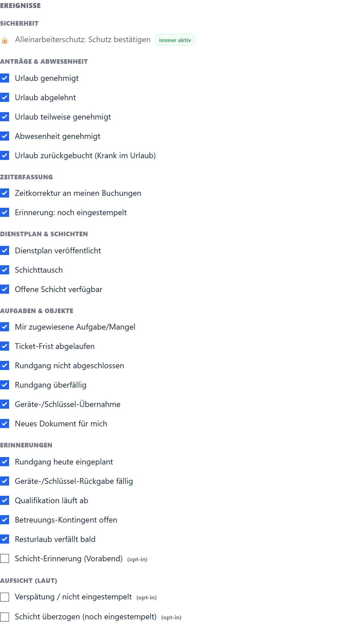 Ereignis-Auswahl: hake an, was dich erreichen soll.