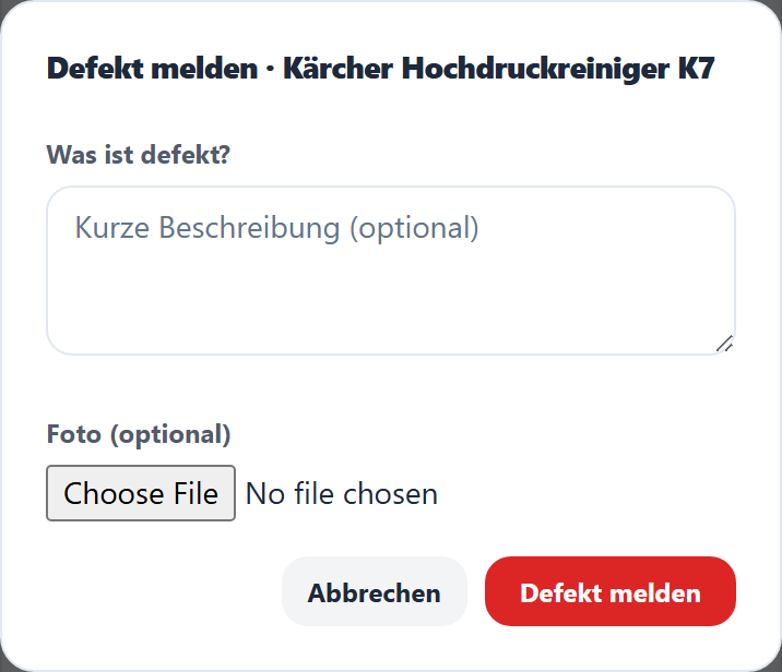 Defekt mit Beschreibung und Foto melden.