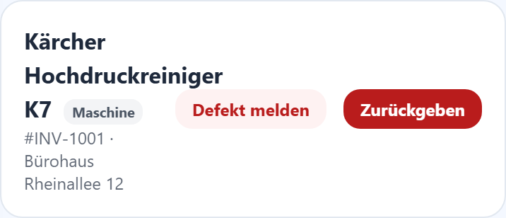 Eine Geräte-Karte mit Aktionen.