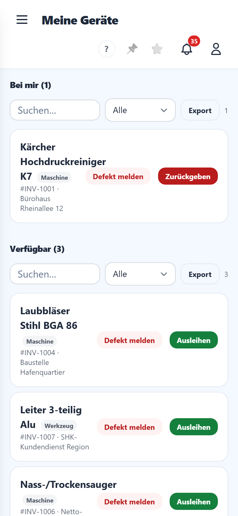 Oben „Bei mir", darunter die verfügbaren Geräte.