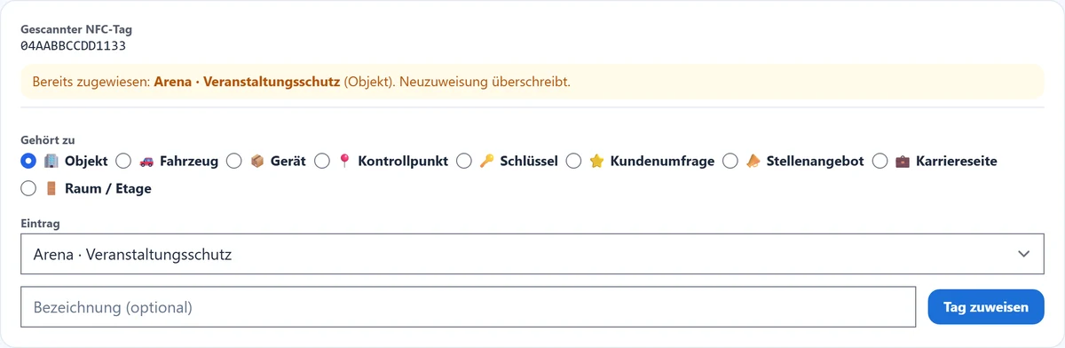 NFC-Tag einem Objekt zuweisen
