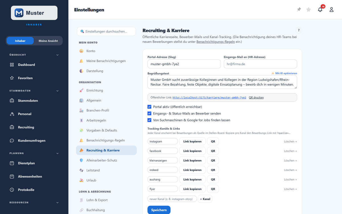 Recruiting & Karriere: Portal-Adresse, Mails, SEO und Tracking-Kanäle.