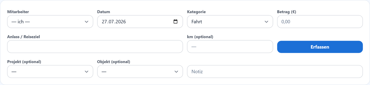 Das Erfassen-Formular für eine Spese.