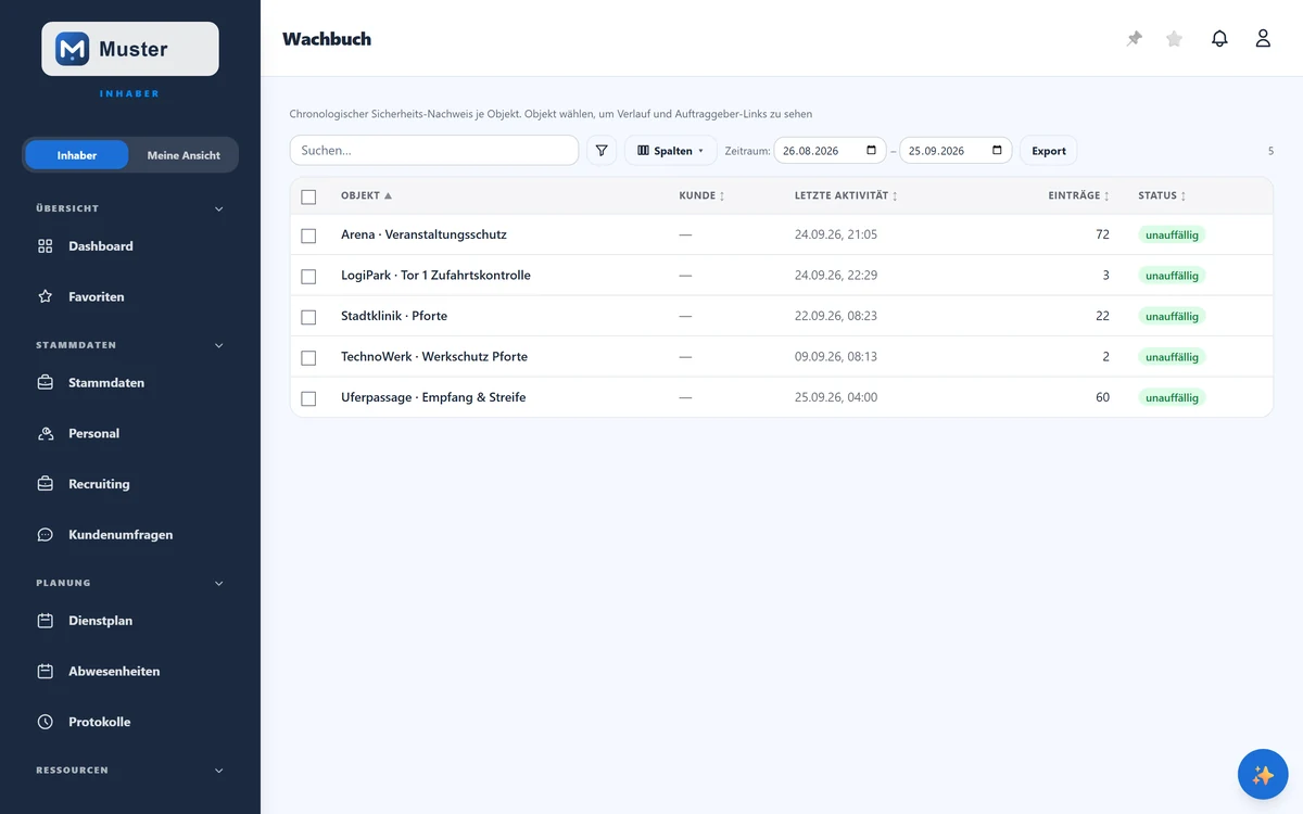 Digitales Wachbuch in ShiftScan